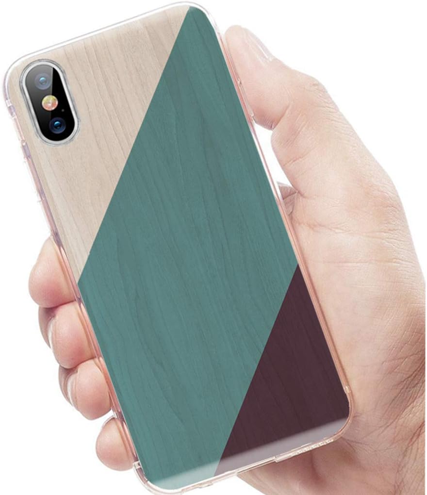 iPhone Xs Case Cute,iPhone X Case Cool,iPhone 10 Case,ChiChiC Slim Flexible Soft Rubber TPU Clear Case Cover with Design for Apple iPhone Xs X 10,Geometric Green Blue Teal Purple Brown Wood Grain