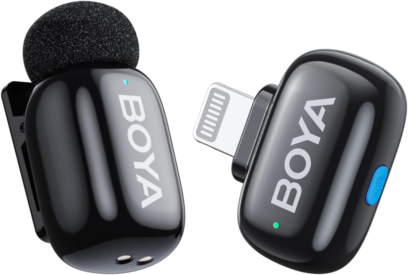 BOYA mini Wireless Microphone for iPhone with MFi Certified Lightning Interface,Noise Cancellation, 328ft 6h Battery Life,Voice Changer,iPhone Microphone for Video Recording(1TX+1RX, No Charging Case)