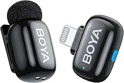 Boya Mini microfone de lapela sem fio para iPhone/iPad, plugue Lightning certificado Mfi, ultra mini microfone com capa de carregamento multifuncional, mudança de voz AI, microfone de lapela para