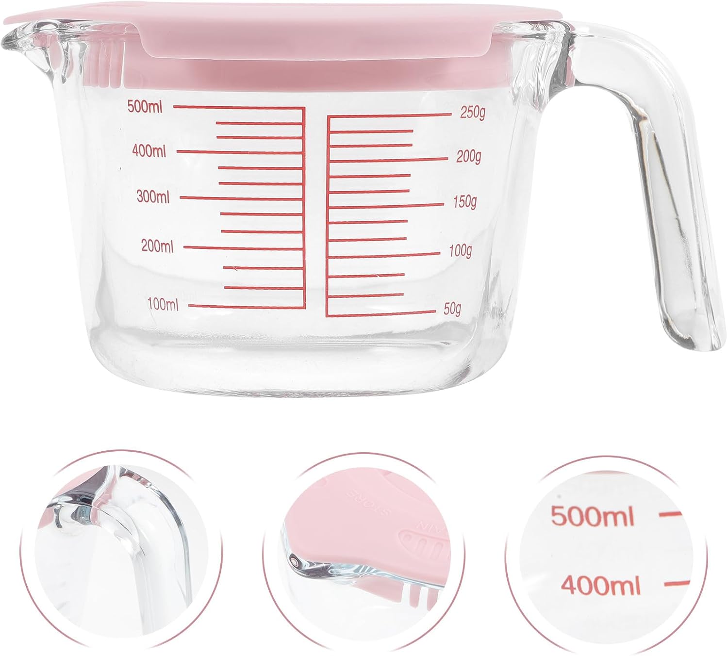 SHOWERORO Heat-resistant Glass Measuring Cup with Scale, Large Capacity Baking and Milk Coffee Cup with Lid, Microwave Safe Household Kitchen Measuring Tool for Cooking and Baking