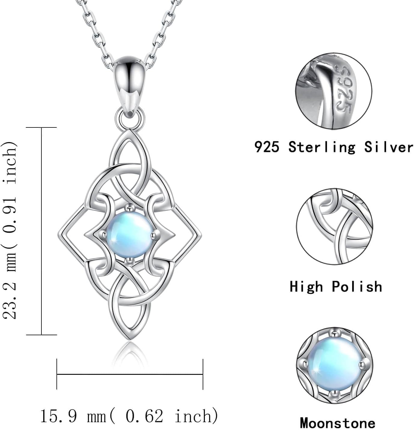Irish Celtic Knot Moonstone Pendant Necklace for Women 925 Sterling Silver-Good Luck Protection Jewelry Gifts for Love One - Image 7