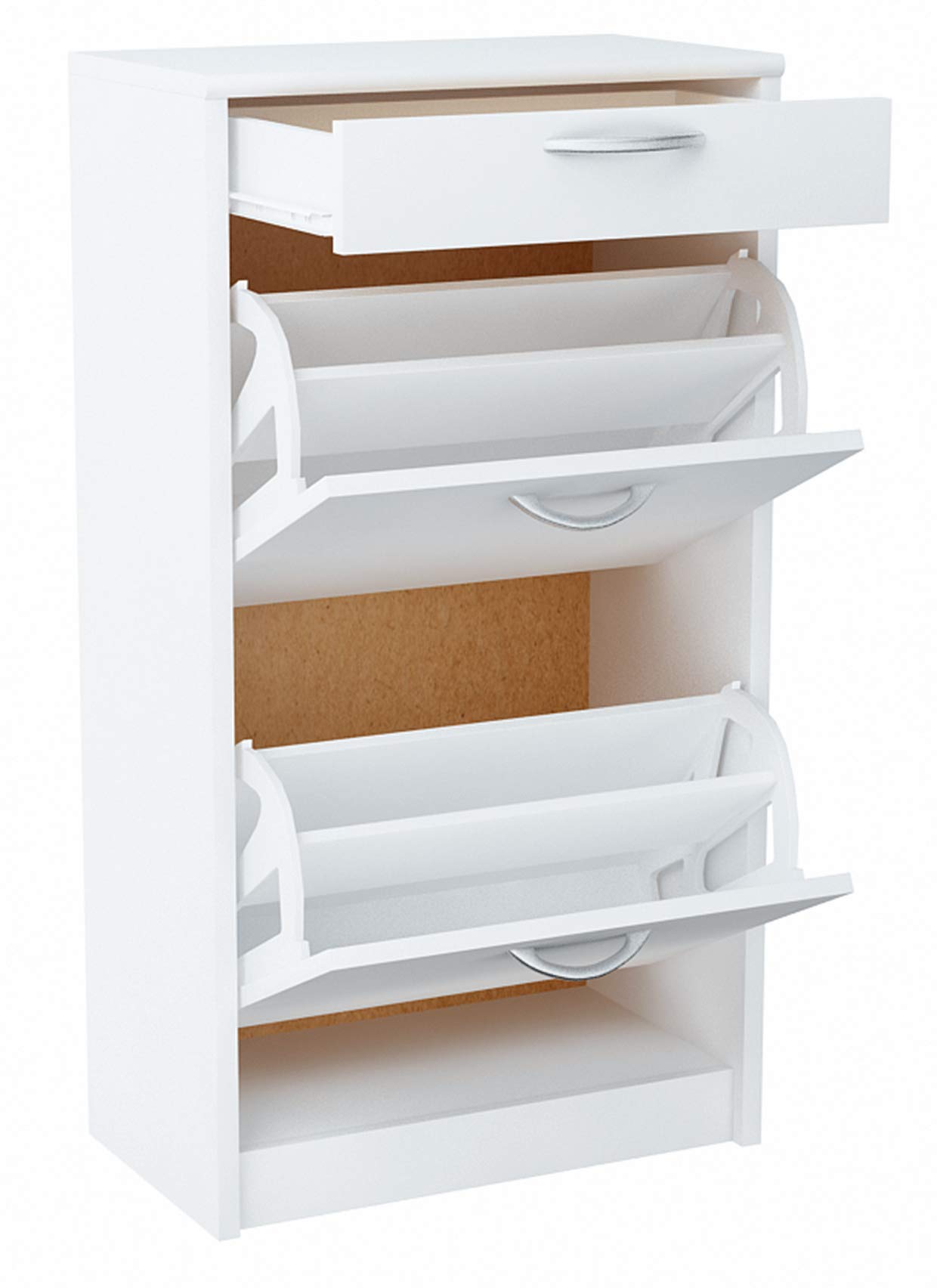 MATKAM Scarpiera 2D1S in stile moderno, largh. 50 x alt. 92 x prof. 28 cm, pannello per mobili laminato 16 mm, con pannello posteriore, 2 ripiani per scarpe ribaltabili, 1 cassetto (bianco)