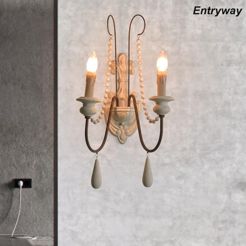 Lámpara de Pared Vintage con Forma de Vela, Luces de Estilo campestre francés para el Pasillo.
