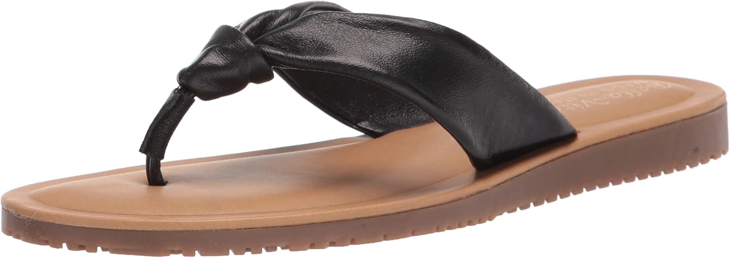 Bella Vita Made in Italy Women's Thong Sandal Flat, Black Italian Leather, 12 Wide