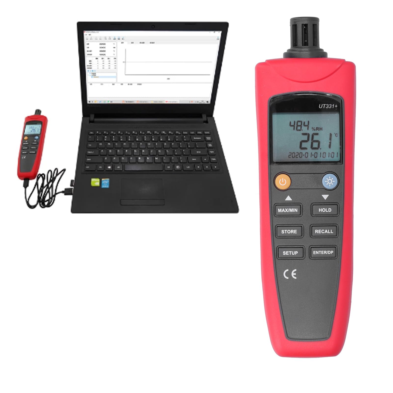 Termómetro Digital UT331+ Medidor de Humedad y Temperatura ABS con Rango de Humedad Relativa de 0 a 99,9% 4 a 158 °F Retención de Datos Alimentación USB para Uso en Interiores, Oficinas,