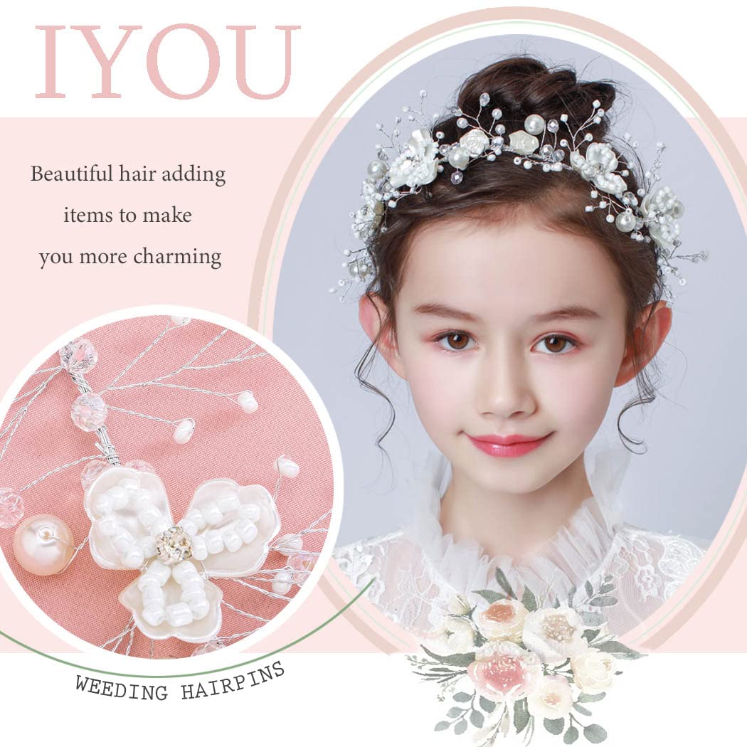 IYOU Niña Flores Diadema Blanco Florales Comunión Tocado Perla Cristal
