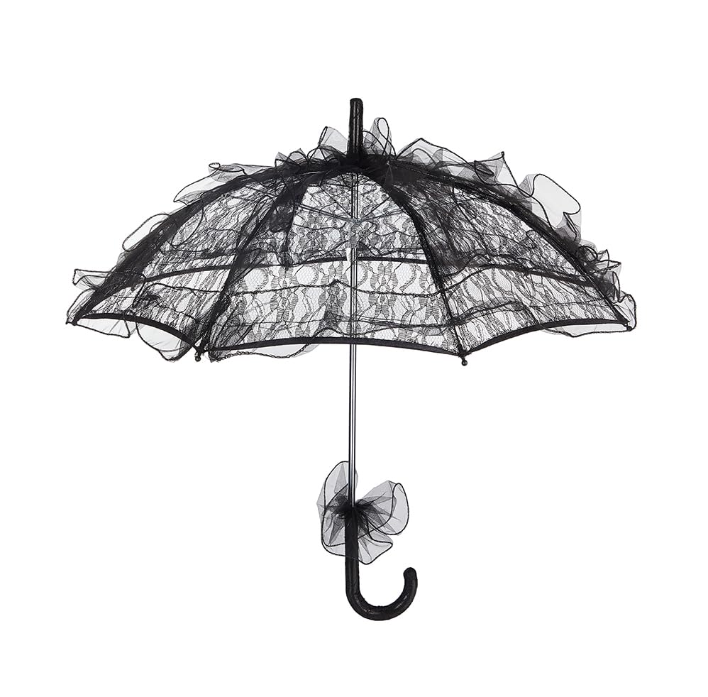Hamibus Lace Parasol Umbrella for Adult Women 24 Inch Vintage Ruffle Lace Parasol Elegant Laces Sunshade for Wedding Styling Photography Tea Party & Formal Events (Black)