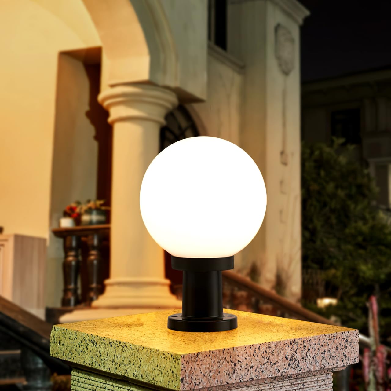 SHERCHPRY Lámpara De Poste Para Exteriores Bola Acrílica 9.64 Pulgadas Luz De Patio Jardín Iluminación De Columna Exterior