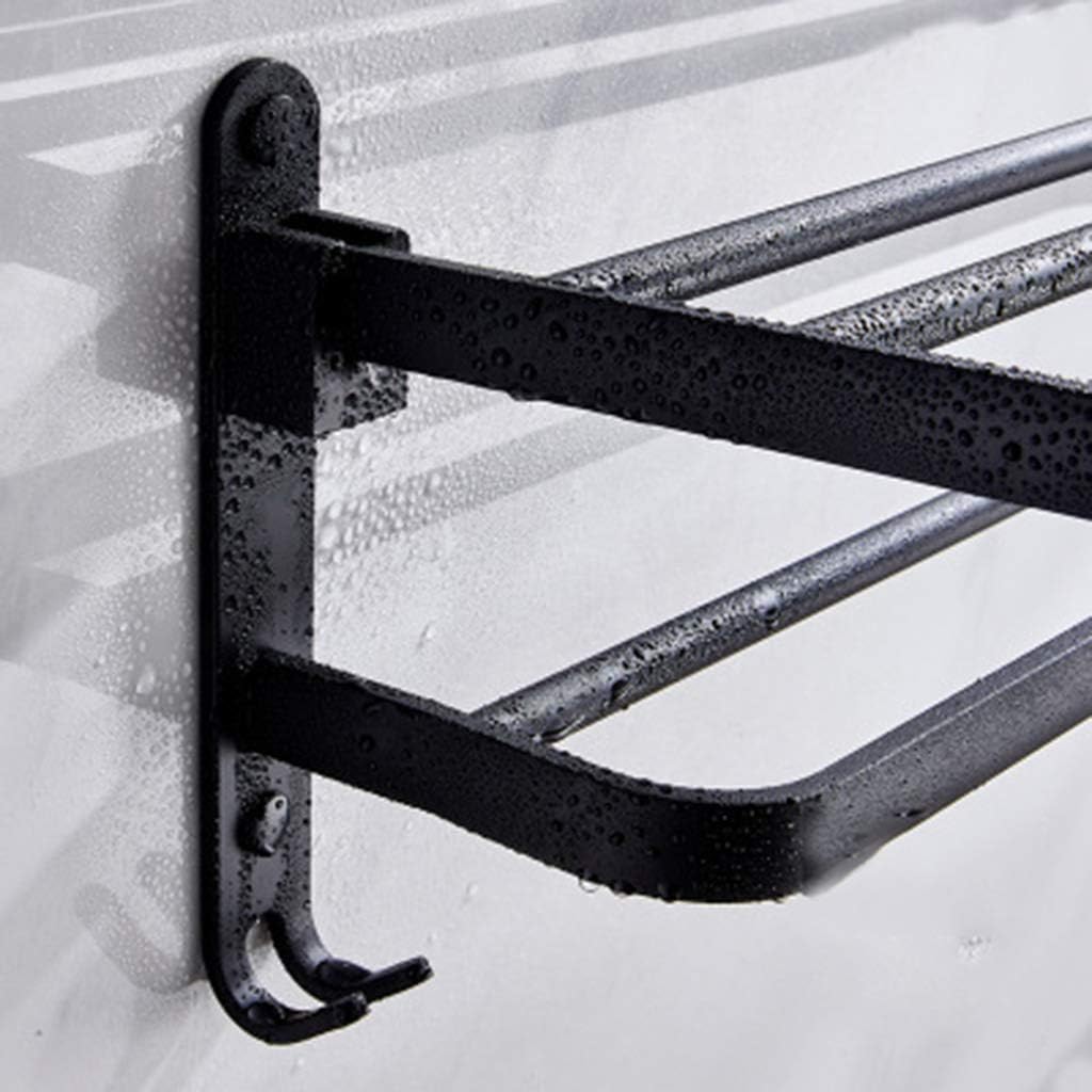 タオルバー タオルラック、タオルホルダー タオルラック 折りたたみ式 フック付き タオルラック バスルーム ブラック ルーム アルミ