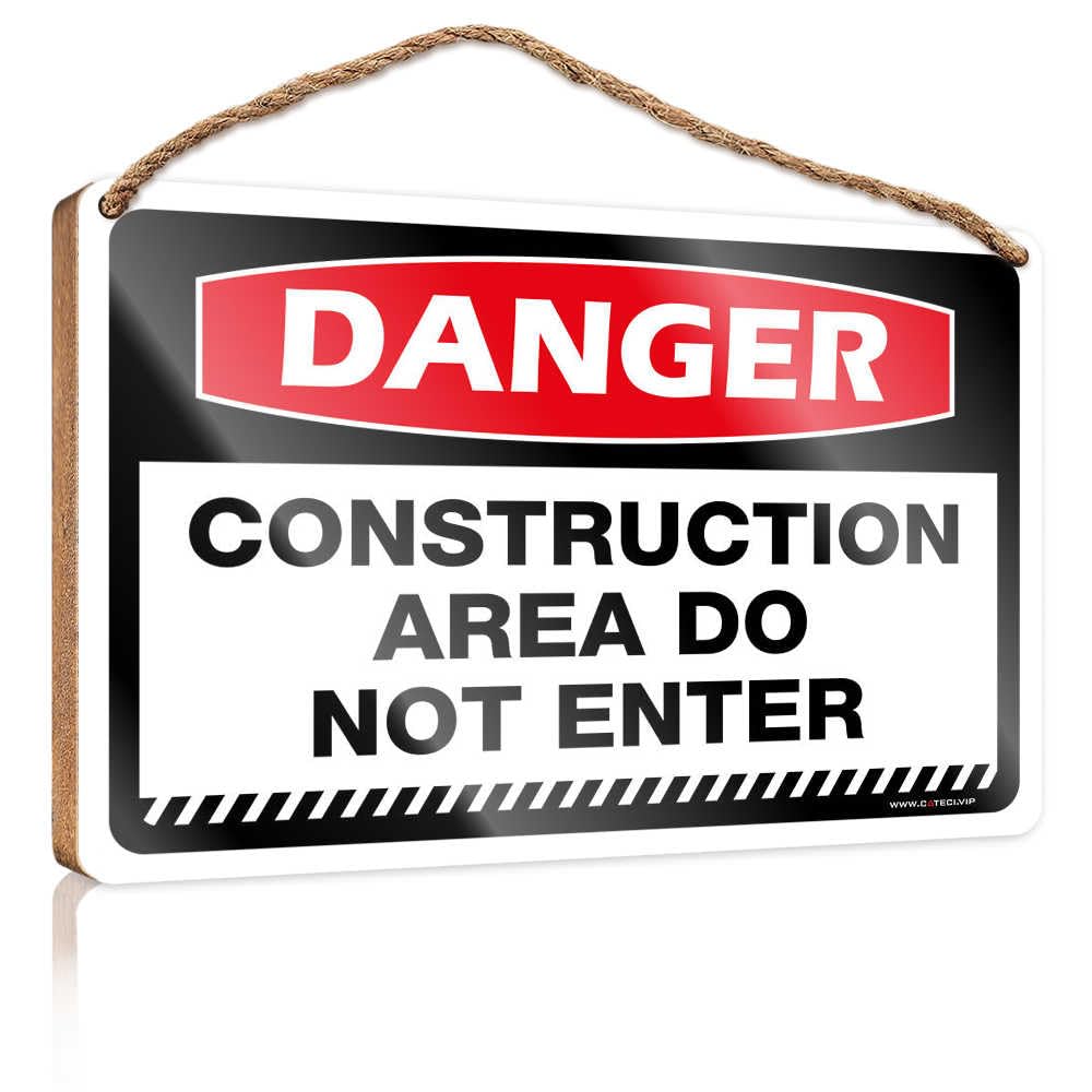 HMQW Fun Signs For Home Decor Danger Construction Area Do Not Enter Wooden Sign Farmhouse Decor Signs Funny Bathroom Decor(15X28CM)