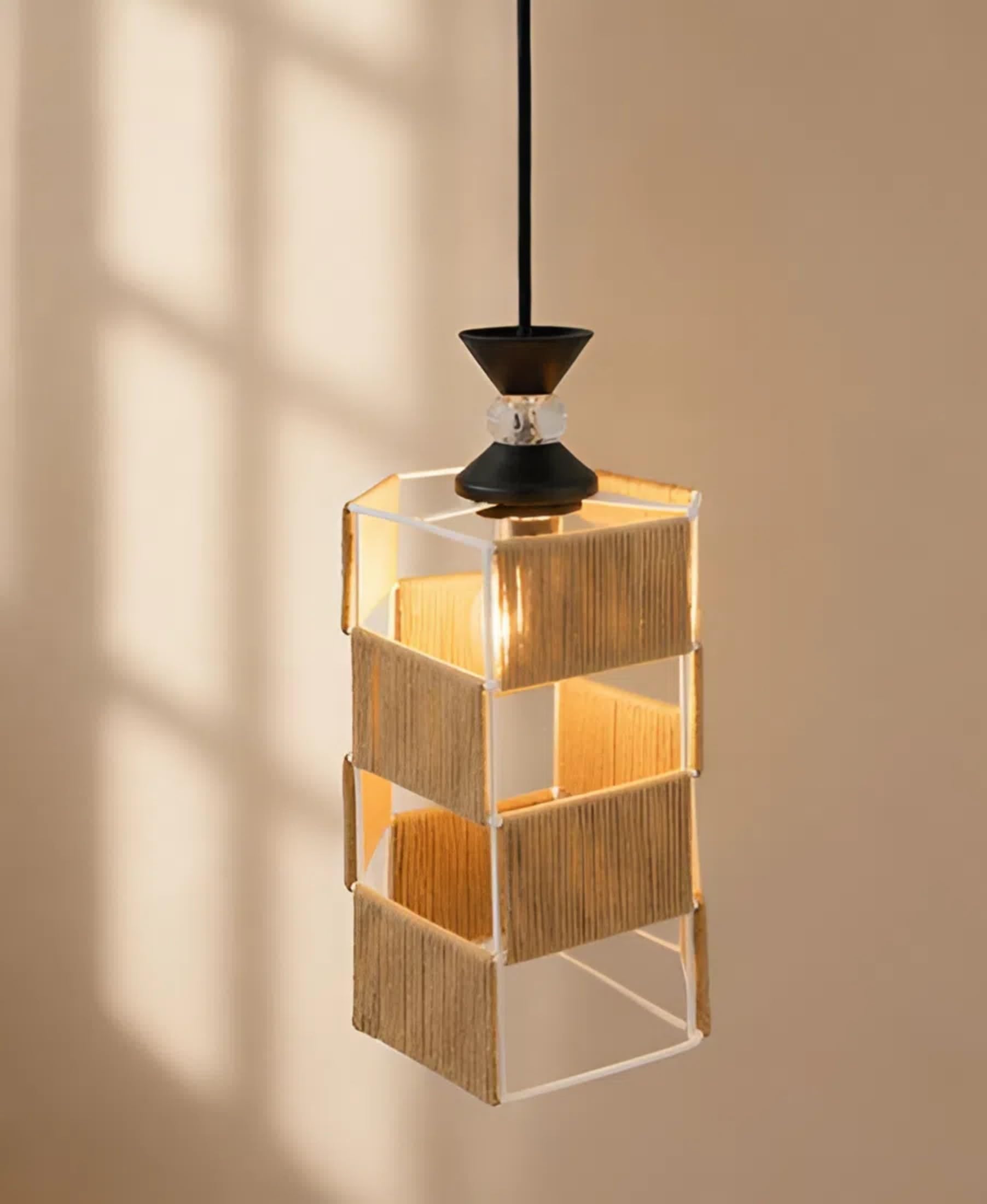 Handcrafted Woven Jute Rope Cube Shape Pendant Lamp | Hanging Lamp for Living Room| Ceiling Lamp for Bedroom, Kitchen, Restaurant/Cafe (Without Bulb)-image-10