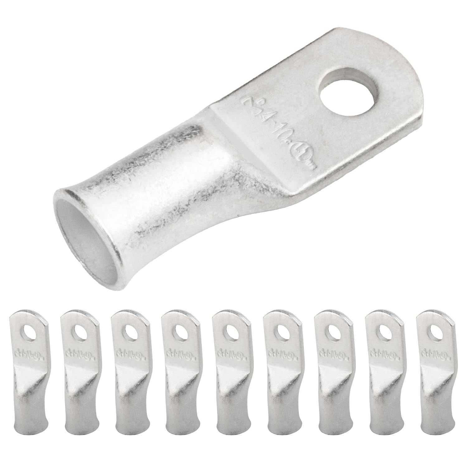 SELTERM 4 AWG (25 mm²) - # 10 (M5) ⌀ Hole UL Marine Grade Wire Lugs, Battery Cable Ends, Tinned Copper Eyelets, Tubular Ring Terminal Connectors [B30] - 10 Pack — image 1