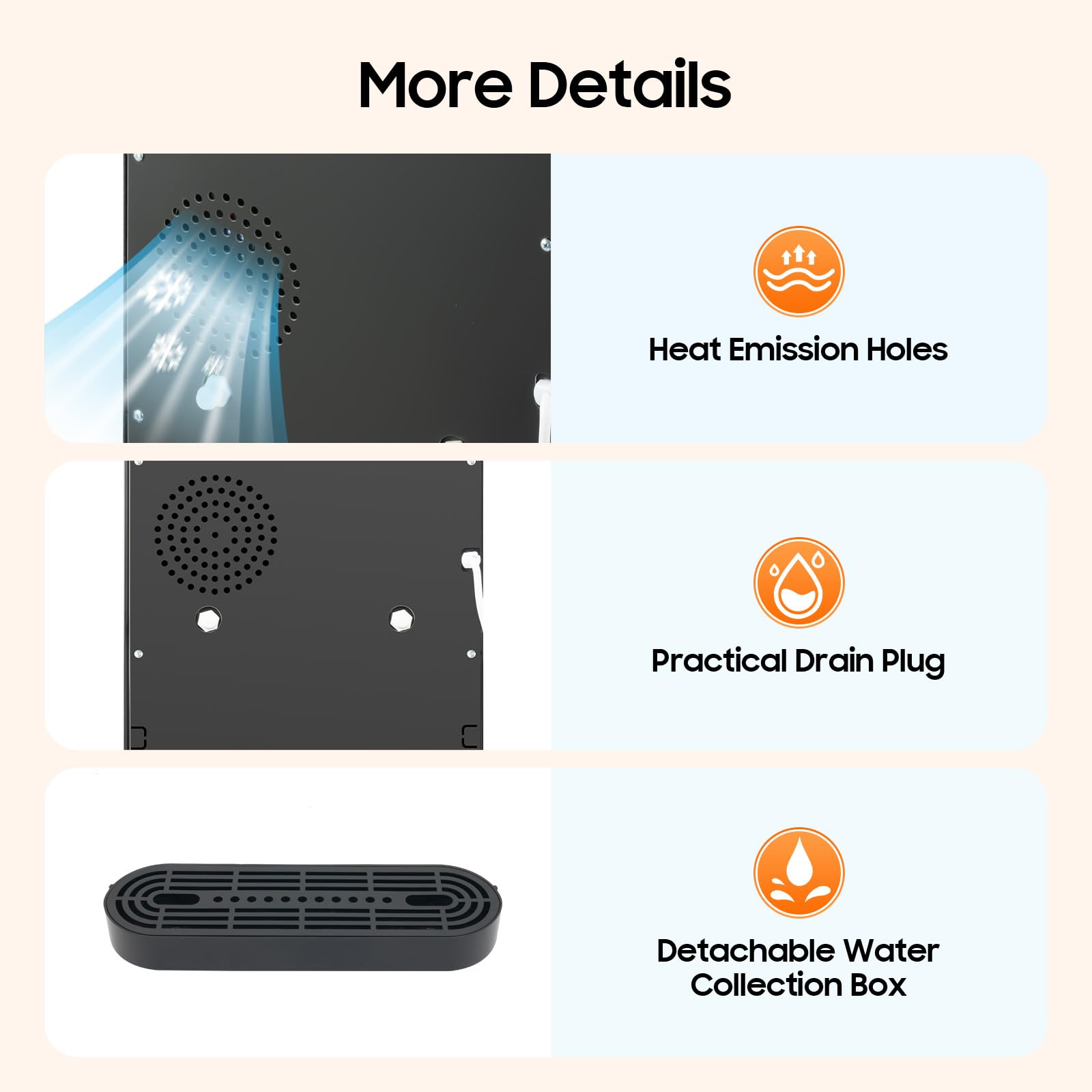 Bottom Loading Water Cooler Water Dispenser, Hot Cold Water Dispenser for 5 Gallon Bottle with Detachable Water Collection Box and Heat-Sink Holes for Offices Nurseries Both Home Etc (Dark Grey)