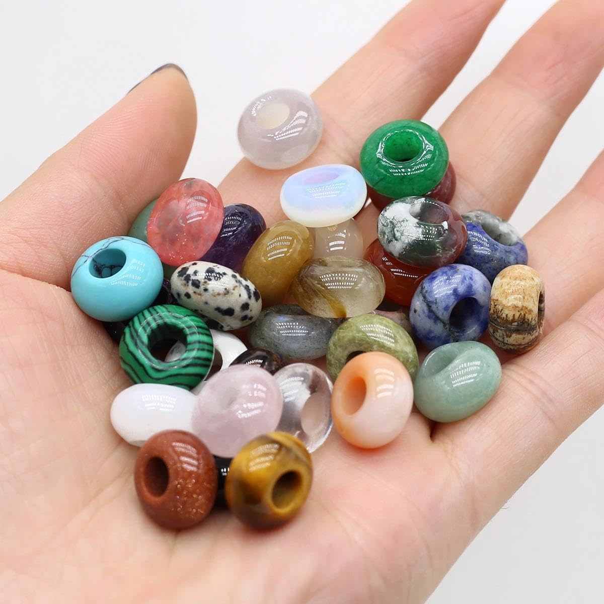 50Pcs Tiger's Eye Big Hole Beads - 6mm, Smooth Semi-Precious Rondelle Charms, Jewelry Making Bracelets and Necklaces