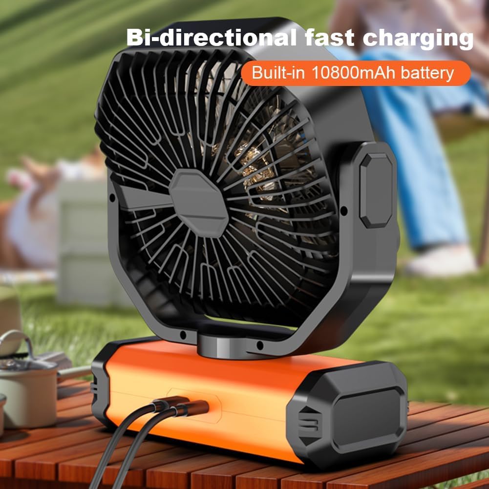 Rechargeable Camping Fan, Battery Powered with LED Lantern Portable Camping 100 Wind Speed Personal Adjustable Angle, for Indoor Outdoor