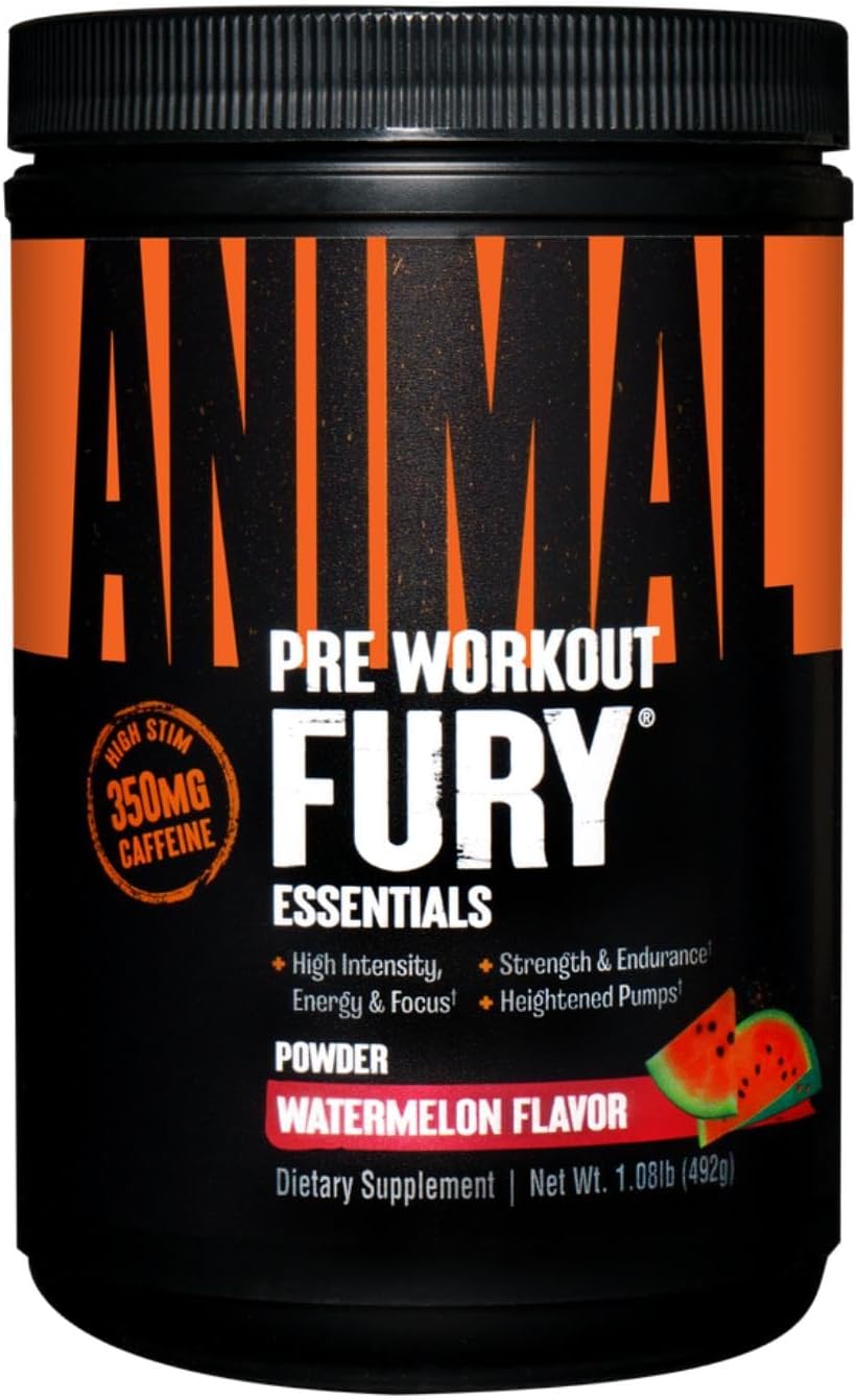 Animal Fury Pre Workout Powder Supplement for Energy and Focus 5g BCAA 350mg Caffeine Nitric Oxide Without Creatine Powerful Stimulant for Bodybuilders, Watermelon, Watermelon, 16.96 Ounce