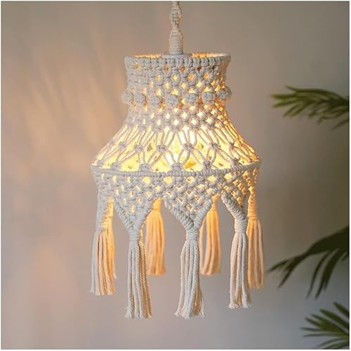 Bohemian Style Chandelier Pendant Lamp Knitting Macrame Shade Cotton Rope Ceiling Suspension Light E27 1-Light Suitable Compatible with Bedroom, Living Room, and Dining,for Living Space