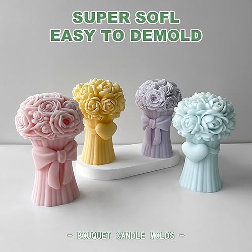 Miniatura 4 de Conshvi Moldes de vela de ramo de rosas 3D de silicona, moldes de velas de pilar de flores para hacer velas, moldes para velas, recuerdos de boda,