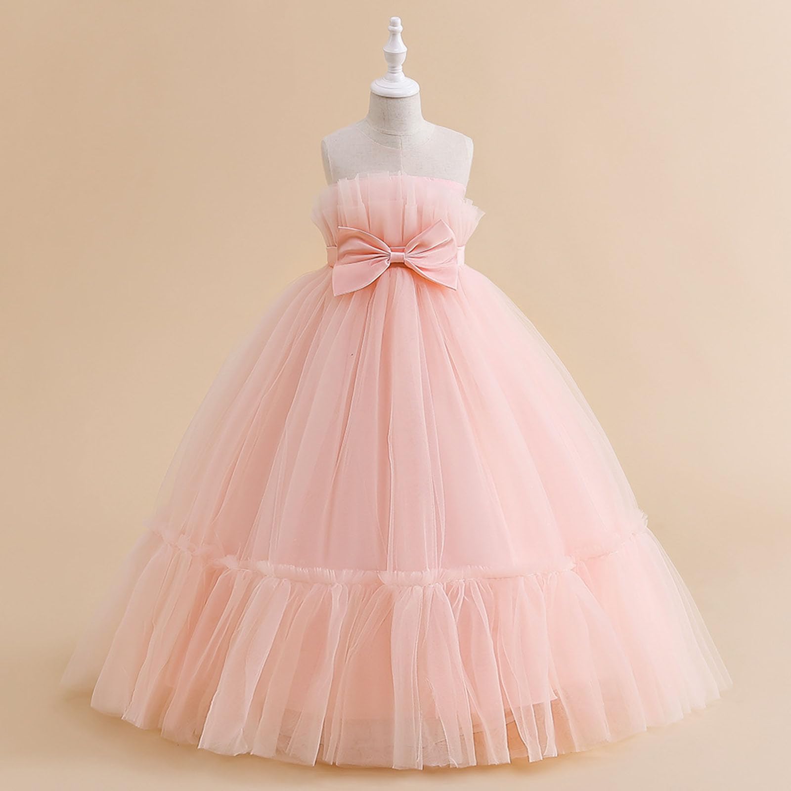Genérico Vestido de Fiesta para niñas con Lazo y Falda para Desfile de niñas, Elegante Vestido de tutú para actuaciones Infantiles.