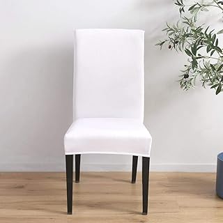 KOLIU 4 Unids Stretch Spandex Fundas de Silla de Comedor Desprendibles Funda de Funda de Salón Funda de Hogar Decoración de Boda Funda de Silla de Color Sólido-Blanco_tamaño Universal
