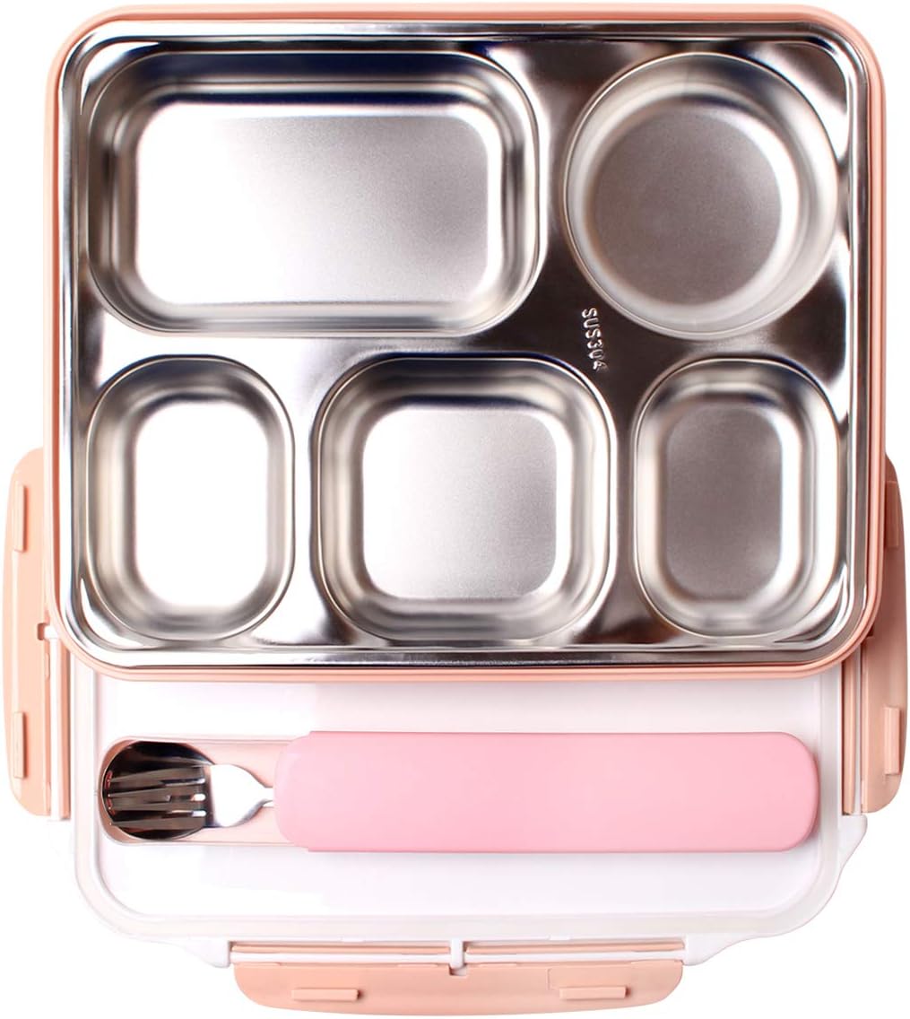 Iadong 304 Stainless Steel Insulated Lunch Box, 1.8L Square Lunch Boxes with 5-Compartments BPA Free Food Storage Containers Carrier Thermal Lunch Box for Adults Men Women