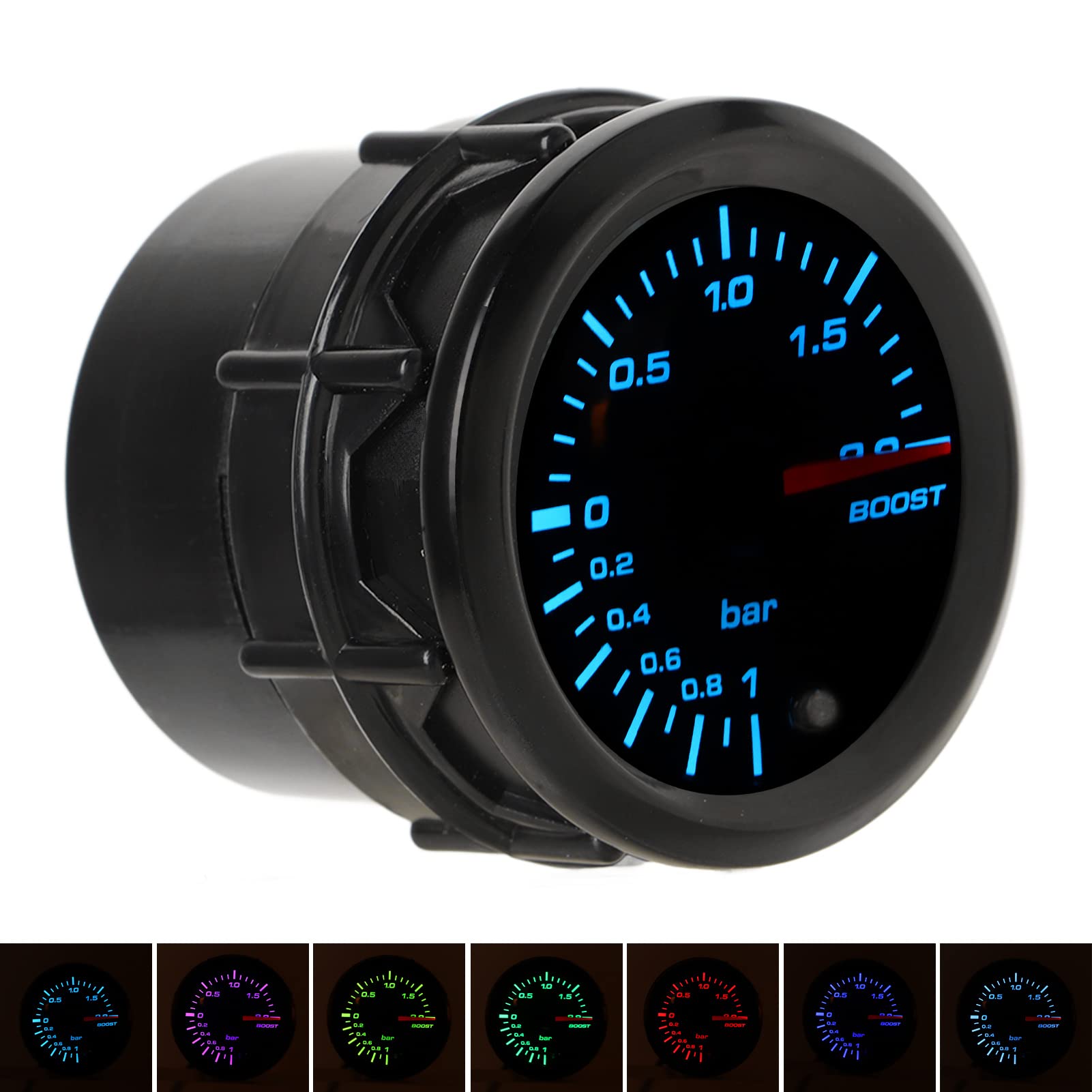 2 Zoll 52 mm Ladedruckanzeige mit Sensorzeiger, 7-farbige LED-Hintergrundbeleuchtung für benzinmodifizierte Fahrzeuge