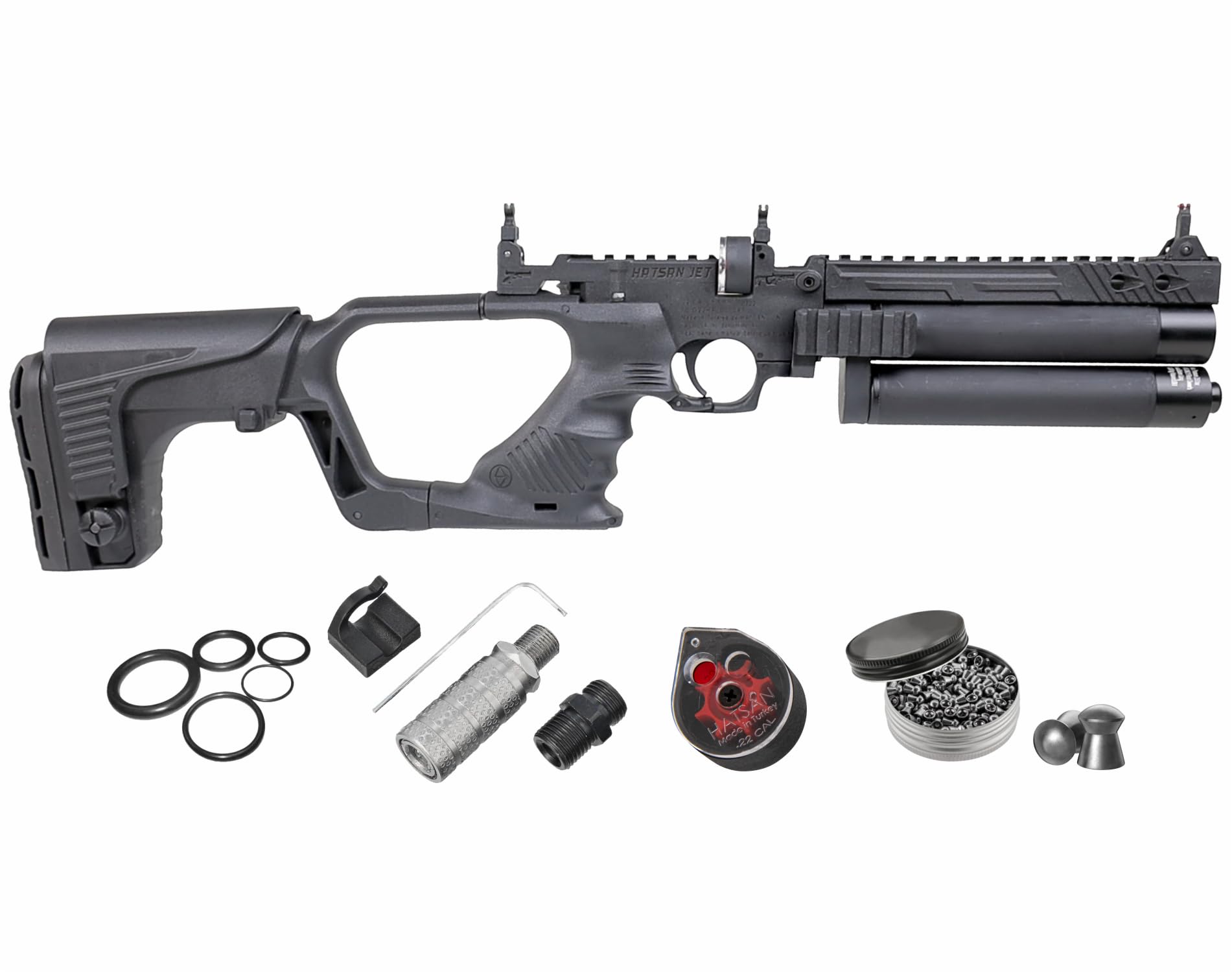 HATSAN Jet Black PCP Airgun, Air Pistol Converts to Air Rifle with Wearable4U Pellets Bundle