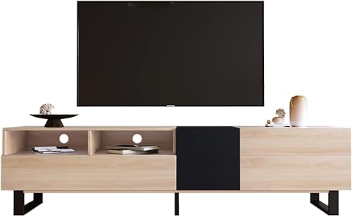 Merax Moderno centro de entretenimiento para TV con gabinetes, cajones y estantes abiertos, soporte de TV de madera para televisores de hasta 80