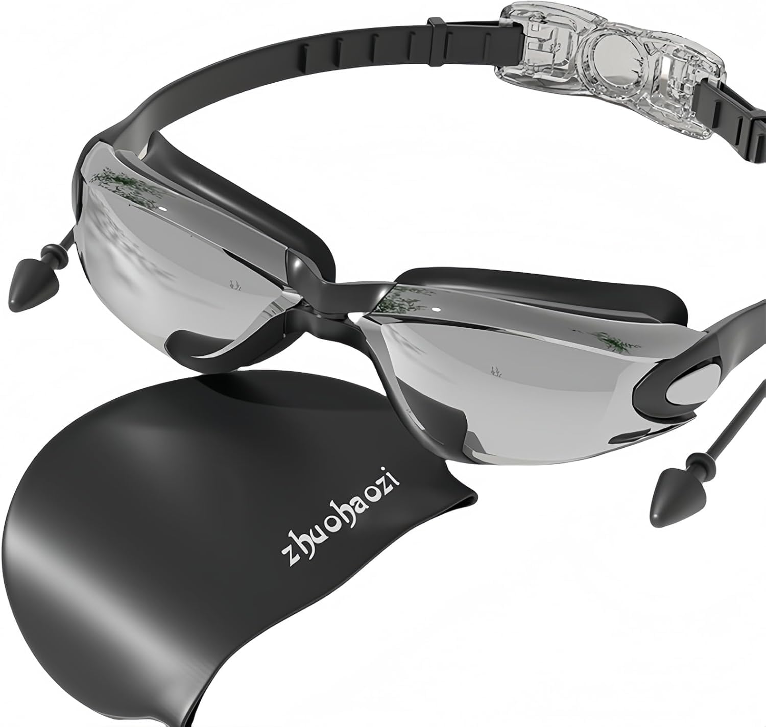 Vyloky Swimming Goggles with Prescription (0-6 Dioptres) | Anti-Fog & Wide Angle | Includes Nose Clip + Case | For Pool, Sea and Leisure (Swimming Goggles + Cap, -3.5dpt)