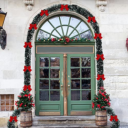 19.7 Feet Christmas Tinsel Garland Artificial Christmas Garland Xmas Metallic Twist Hanging Garland Fireplace Mantel Wreath Decor For Staircase Railing Indoor Outdoor Ornaments (Bow Style) #TOP4