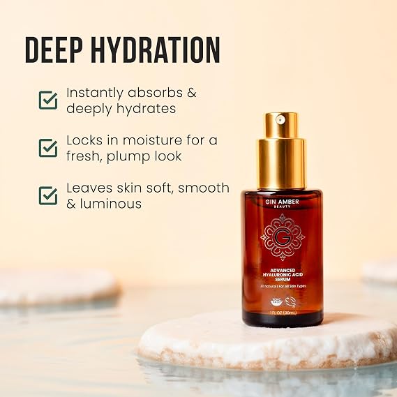 Gin Amber Beauty Hyaluronic Acid Serum - Hydrating Facial Serum, 1 fl oz