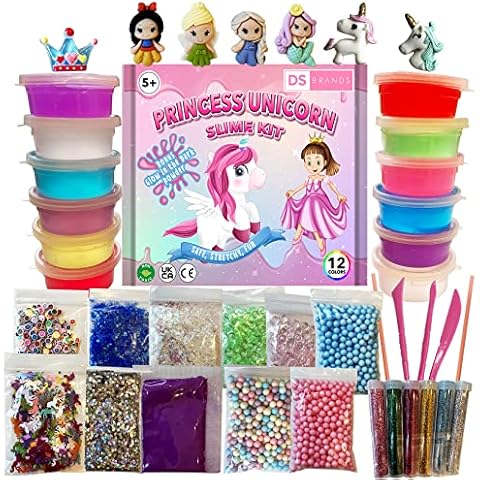 DS Brands Prinzessinnen-Einhorn-Schleim-Set, dehnbar, nicht klebrig, transparent, leuchtet im Dunkeln Cover