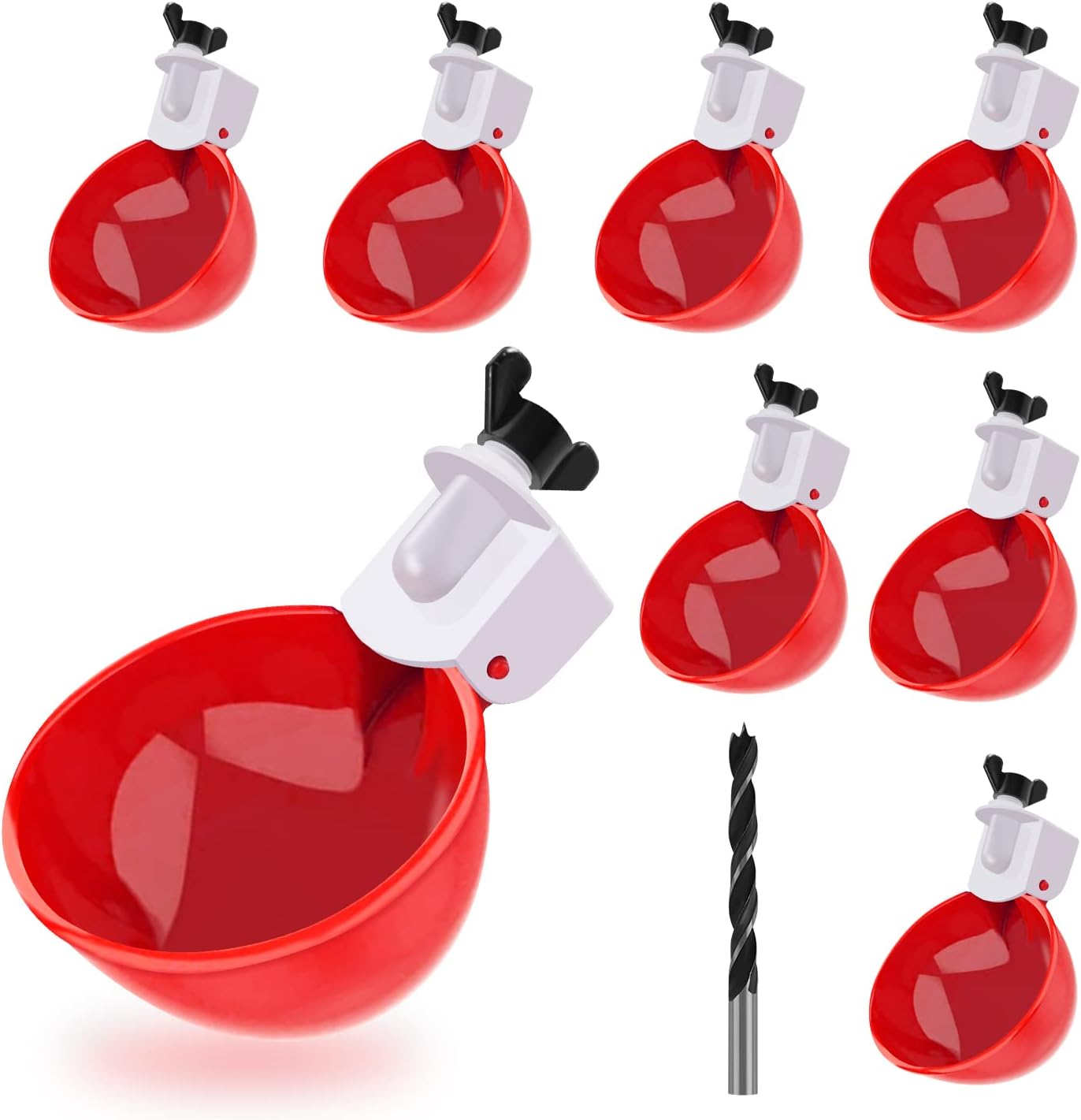 Darcvds Professional Chicken Waterer Cups, 8 Packs Large Chicken Water Feeder, Tee Fittings Poultry Waterer Suitable for Duck, Goose, Turkey, Bunny and Bird with Mounting Hole Opener