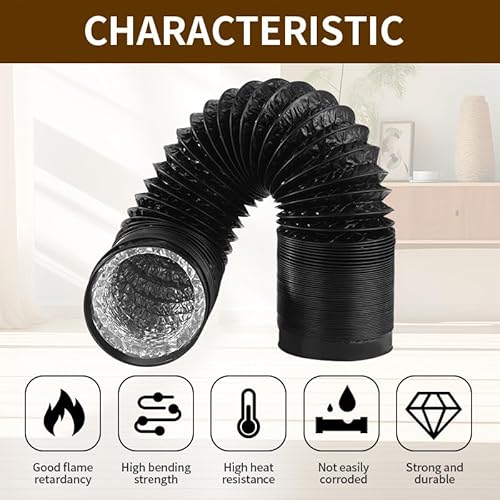 Abluftschlauch Ø100mm Länge 2.5m,PVC Alurohr Schlauch,Lüftungsschlauch,mit 2 Schlauchschelle Edelstahl,Für mobile Klimaanlagen, Abluftventilatoren und LüftungskanalSysteme (2.5m*100mm -Schwarz)