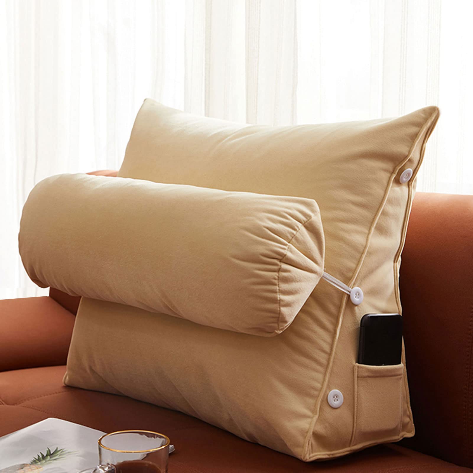 Coussins lombaires triangulaires beige 45x50x22cm coussin tête de lit dossier lecture
