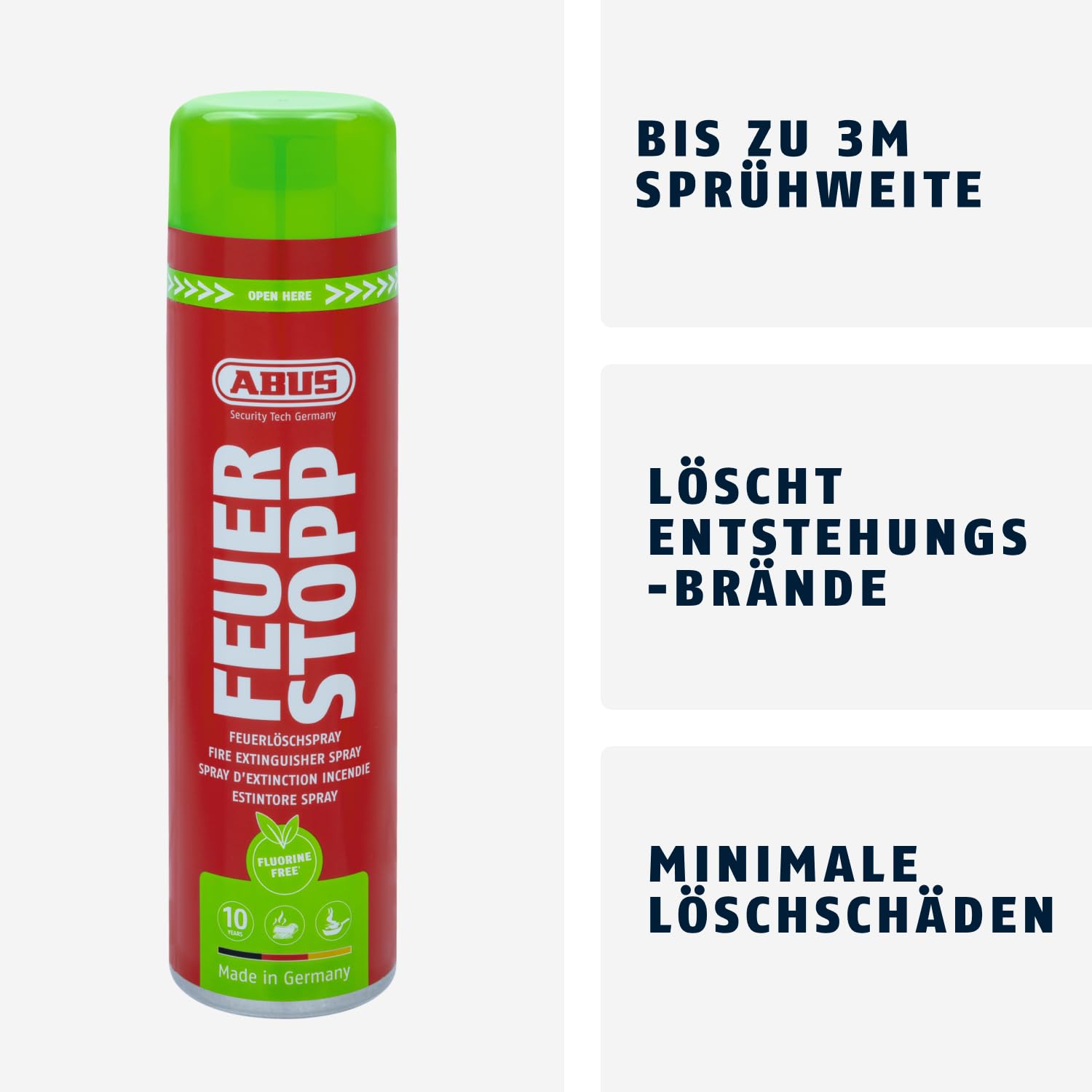 ABUS Feuerlöschspray Feuerstopp AFS625 fluorfrei - handlicher Feuerlöscher gegen Entstehungsbrände der Brandklassen 5A und 5F - lange haltbar - Made in Germany - für Haushalt, Küche, Camper und Grill