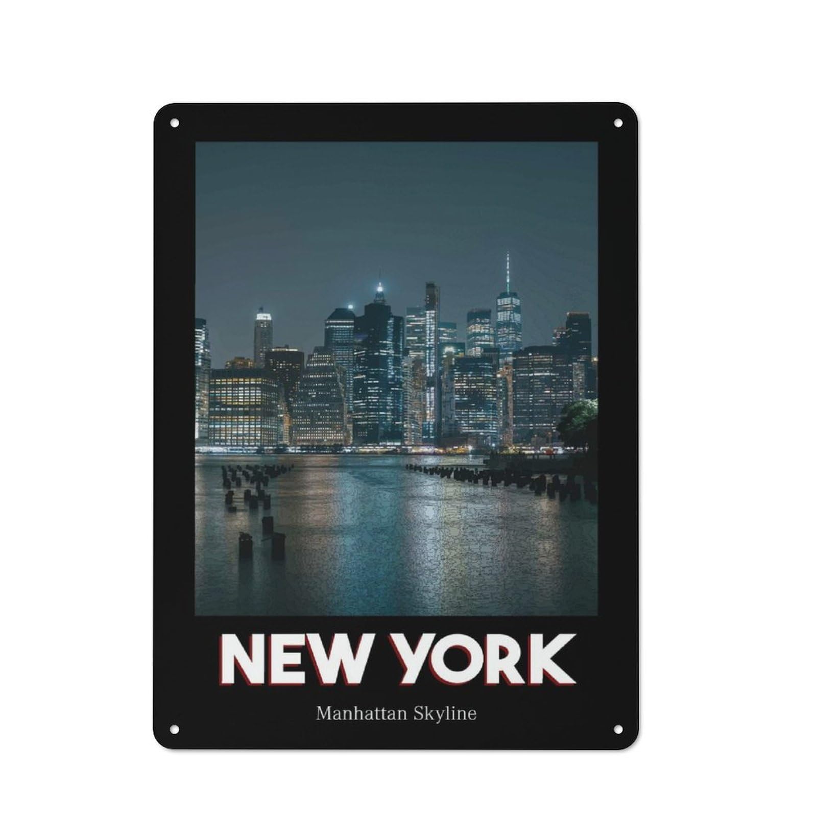 Rustic Manhattan Skyline Rustic Tin Sign 40x30cm, Porch Wall Decor for Greenhouse, Garden Room, Cafe Or Entryway
