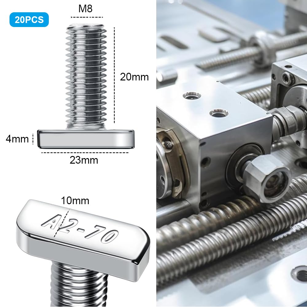 20 Stück Hammerkopfschrauben Set, T Hammerkopfschrauben, M8 x 20 mm, Schrauben mit Sperrzahnmuttern Flanschmuttern für PV Solar Montageschienen Gewächshaus und Photovoltaik