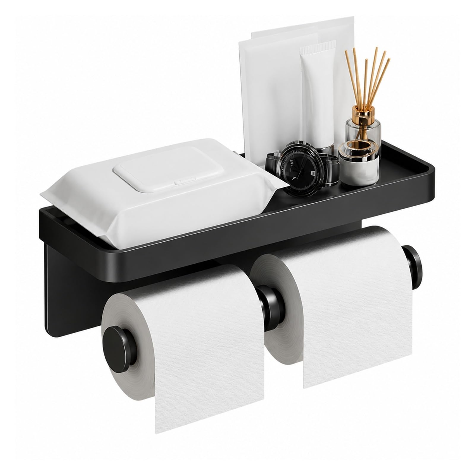 Toilet Roll Holder, Double Roll Toilet Tissue Holder With Shelf Wall Mount,for Bathroom