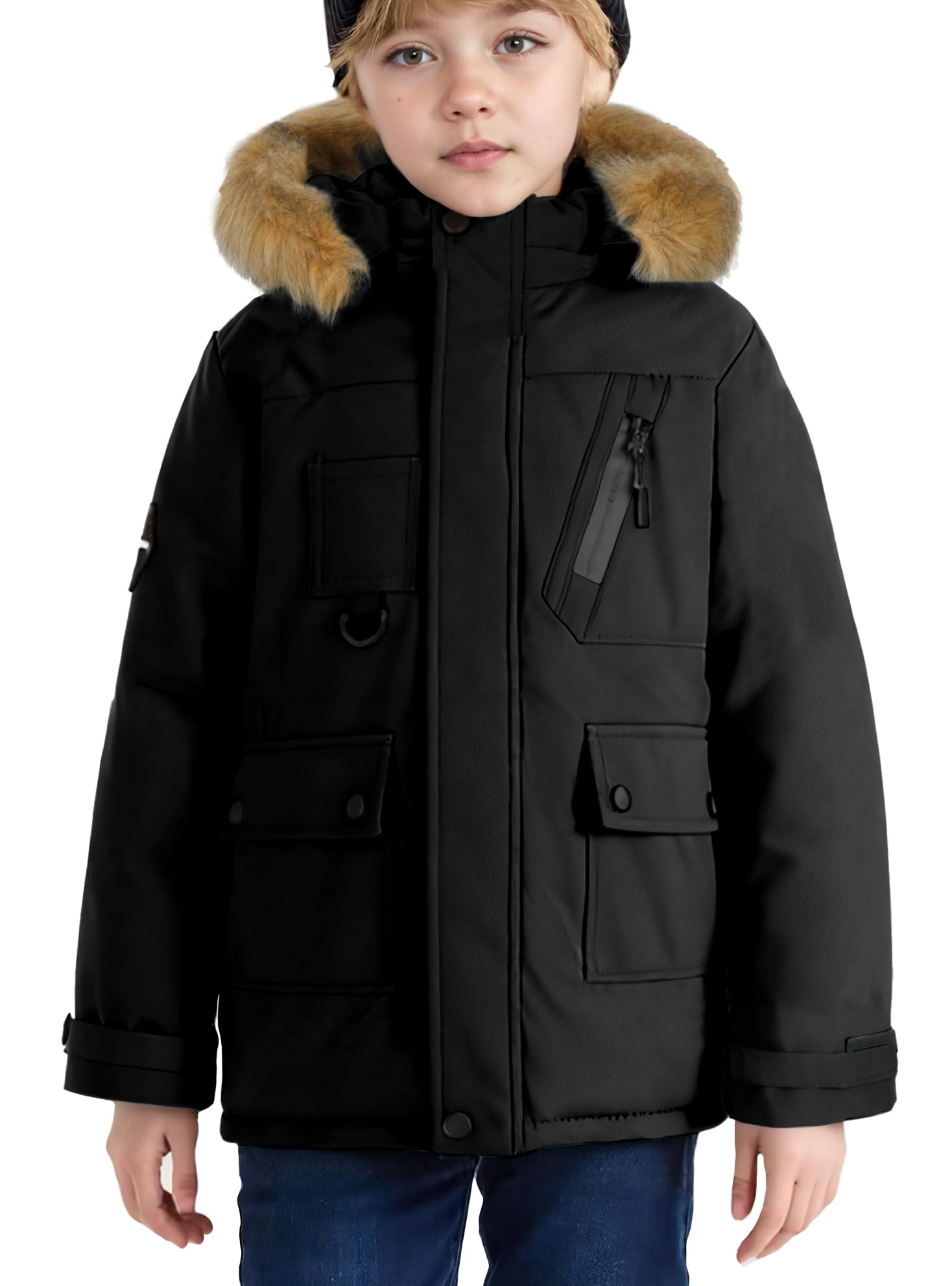 SEAUR Parka invernale per ragazzi, giacca invernale spessa per bambini, giacca invernale calda, con cappuccio rimovibile, 120 – 170 cm, 5 – 14 anni
