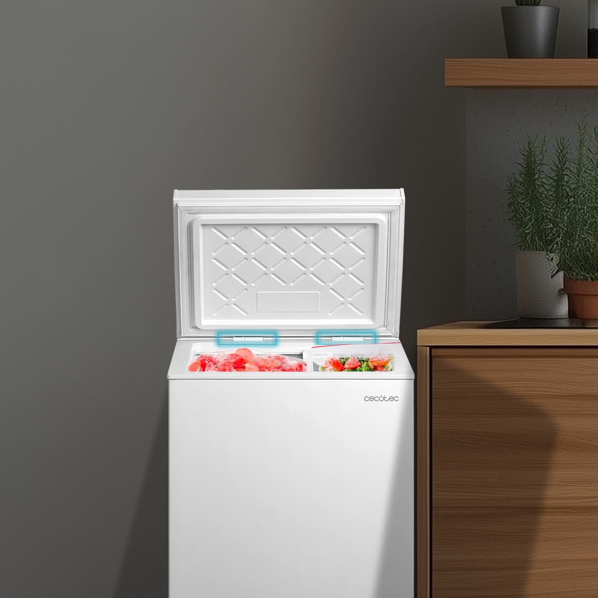 Cecotec Congelatore Orizzontale 99L Bolero CoolMarket Chest 99P White E. Cestello con Maniglie, Controllo Elettronico LED, UltraContact D-Cool, Dual Function, Porta ZeroG (80º-30º), Fast Freezing