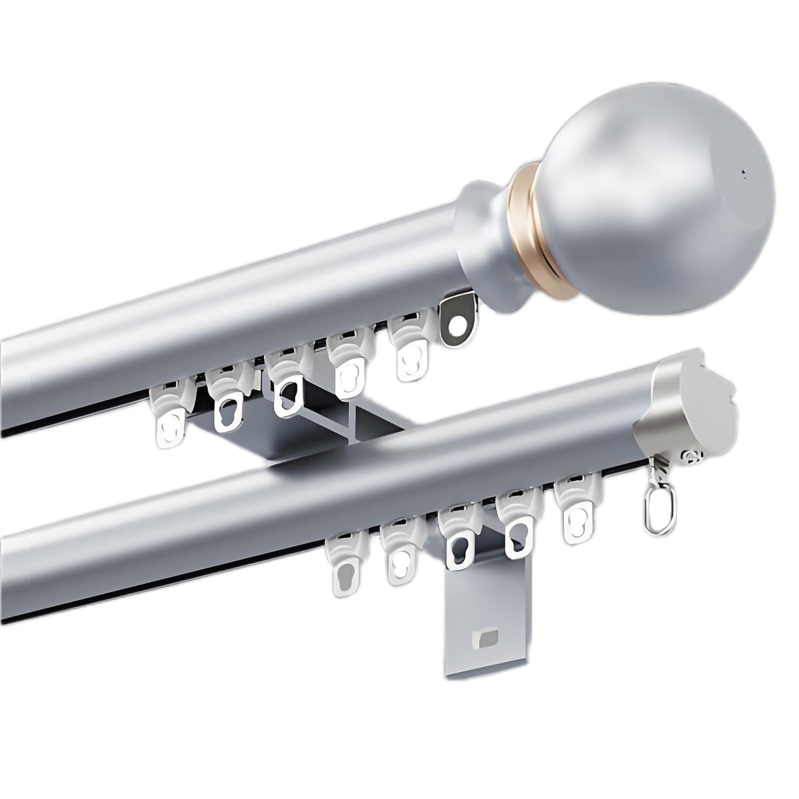 Schiebewandvorhangstange Doppelläufig für Vorhänge 300cm (2x150cm) ideal für Büro & Wohnzimmer Grau-B Einfache Installation Modernes Design