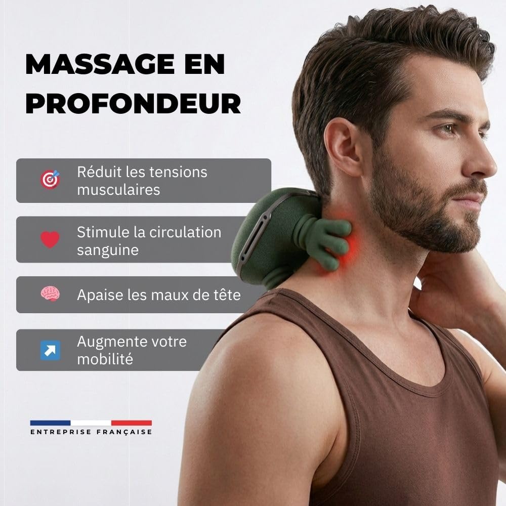 Masseur Cervical et Cou Electrique et Chauffant - Robot de Massage Portable Sans Fil Shiatsu pour Épaules, Dos & Nuque | Cadeau Homme Femme Idéal