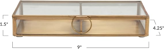 Creative Co-Op Brass and Glass Display Box with Two Compartments, Clear
