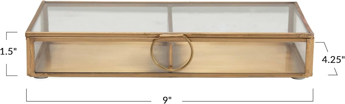 Creative Co-Op Brass and Glass Display Box with Two Compartments, Clear