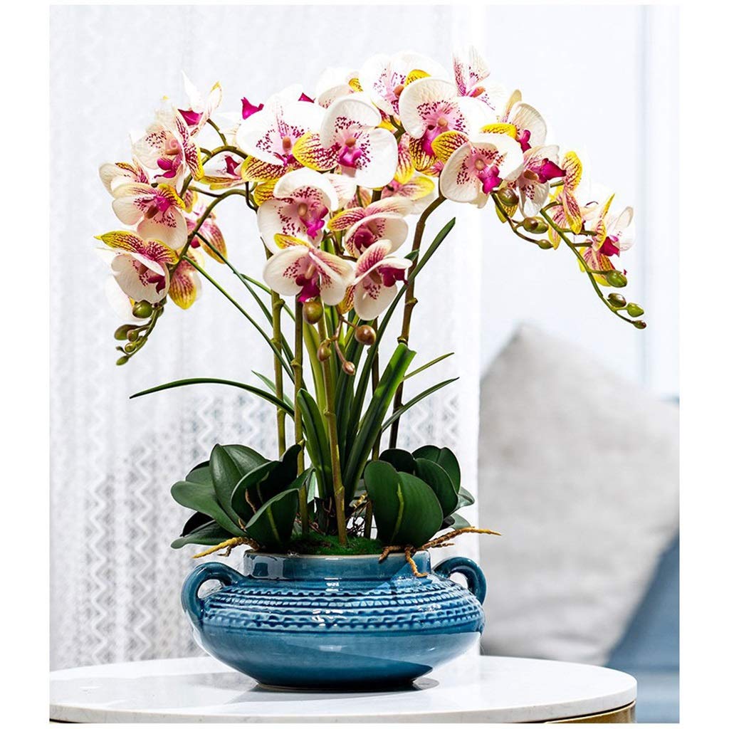 Sztuczny Kwiat Sztuczne Kwiaty Storczyków Phalaenopsis Sztuczne Kwiaty Storczyków Z Ceramicznym Wazonem Doniczkowym Sztuczny Motyl Zestaw Storczyków Dekoracja Wystrój Dom,White-A