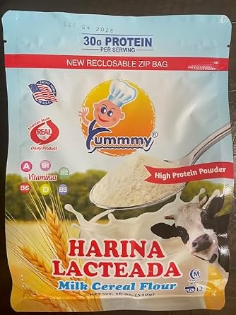Yummmy HARINA LACTEADA, Milk Cereal Flour, High Protein Powder, 30g Protein per Serving, 18 oz, Kosher certified, Farinha Lactea, All Natural Cream of Wheat plus whole milk, Farina