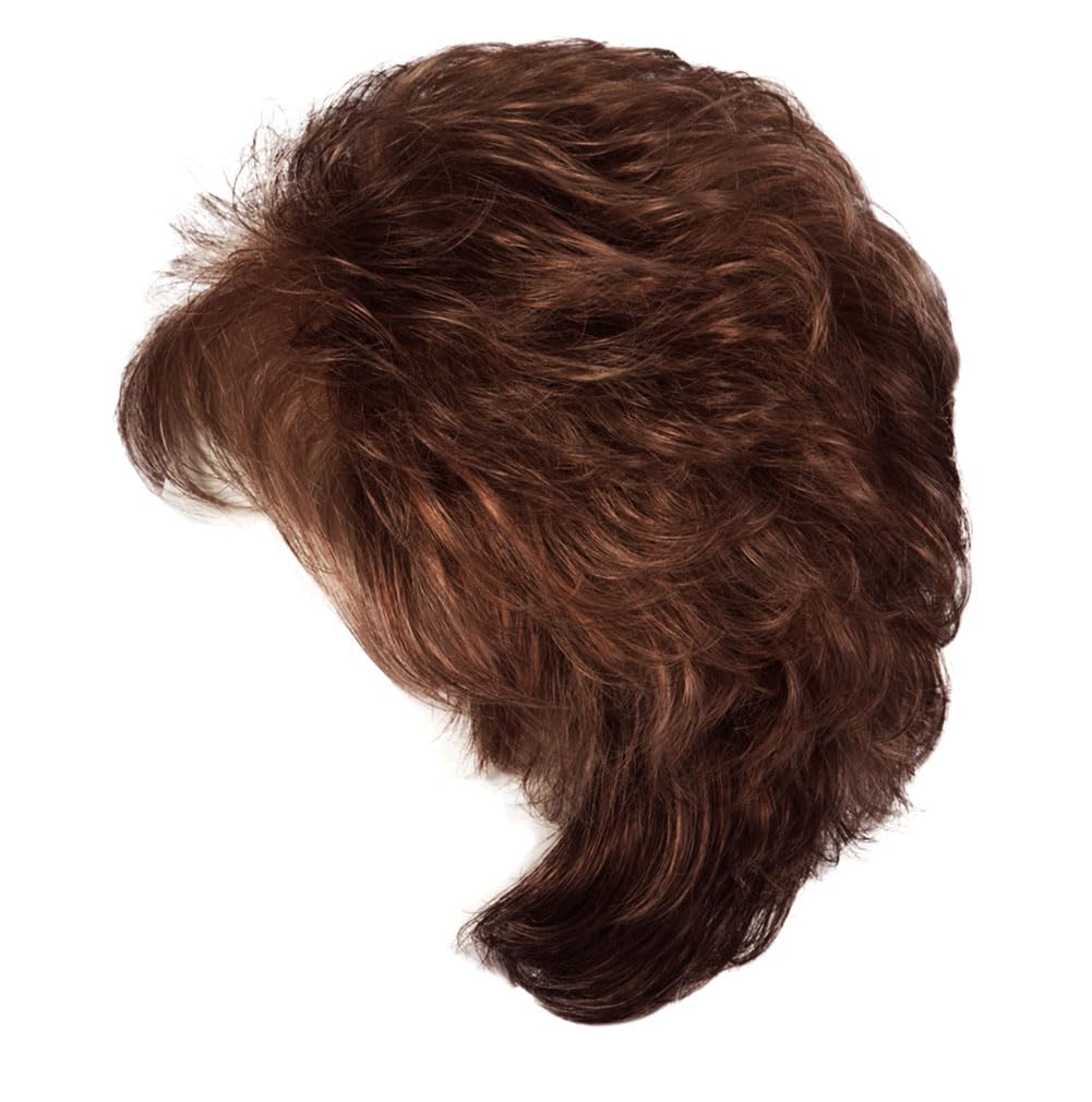 GABOR Instinct Luxury Short Wavy Shag Wig With Extended Lace Front by Hairuwear, Petite Average Size Cap, G630+ Chocolate Copper Mist