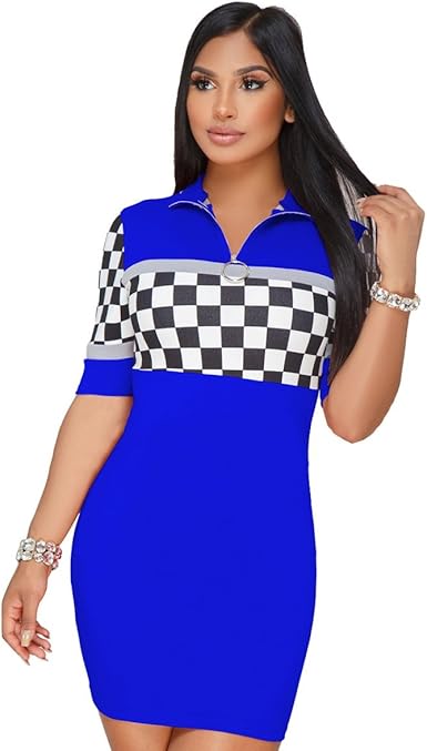 Womens Dress Plaid Printing Lapel Short 