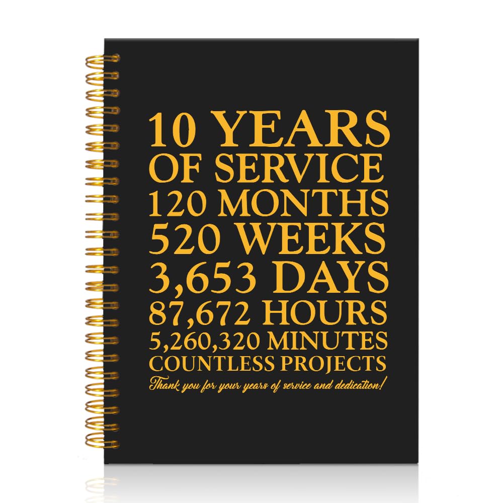 Mhfpl 10 Years of Service Black Golden Thank You Spiral Notebook,10th Anniversary Work Commemoration, Staff Service Recognition Gifts,Thank You 10